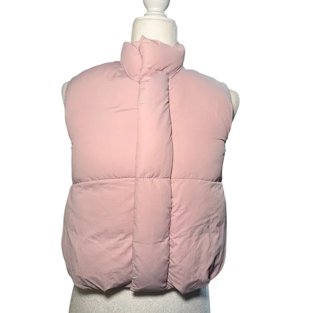 Zara Girls Pink High Collar Zip Snap Puffer Vest, Padded Winter, Girls Size 5/6